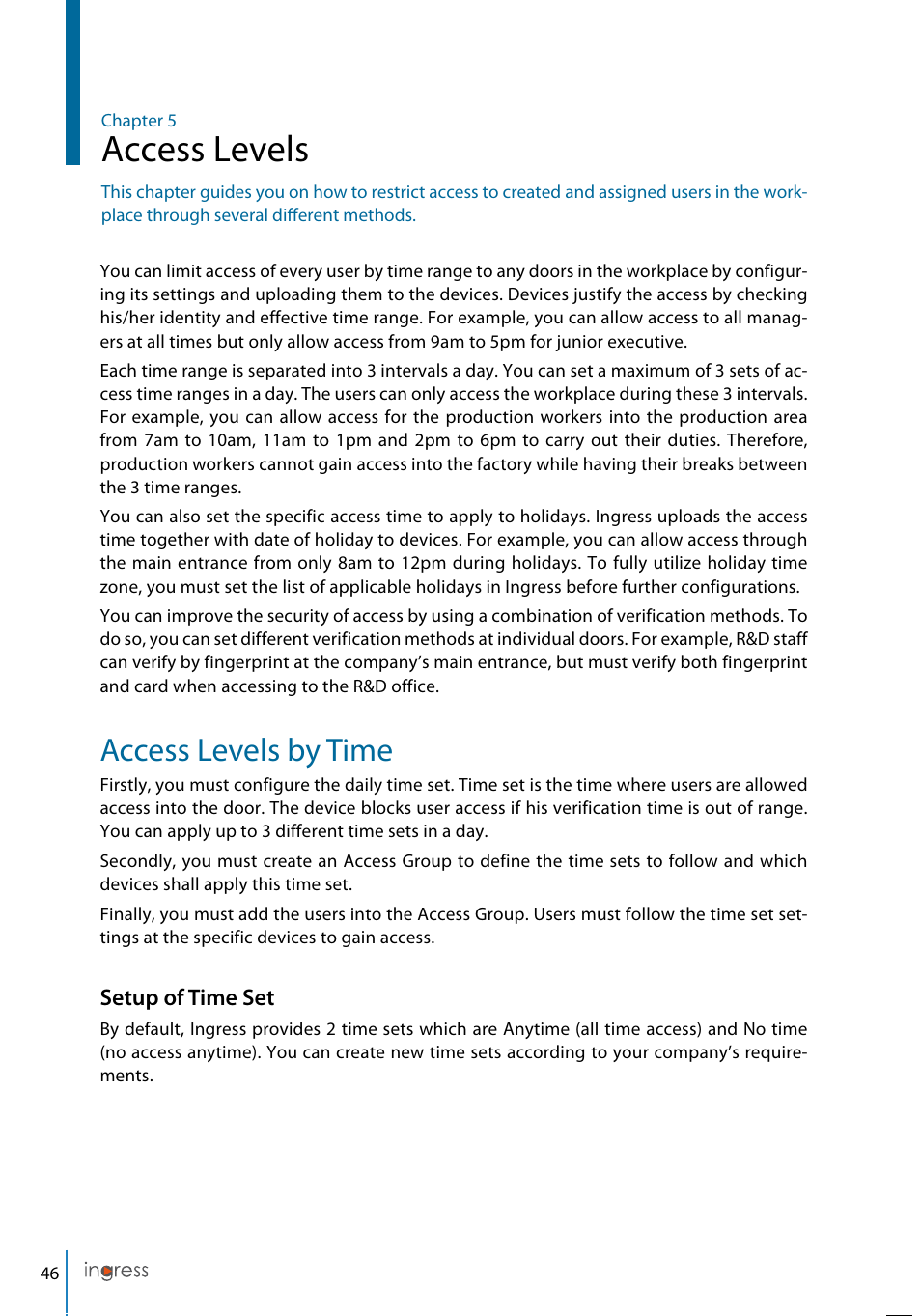 Access levels, Access levels by time | FingerTec Ingress User Manual | Page 46 / 104