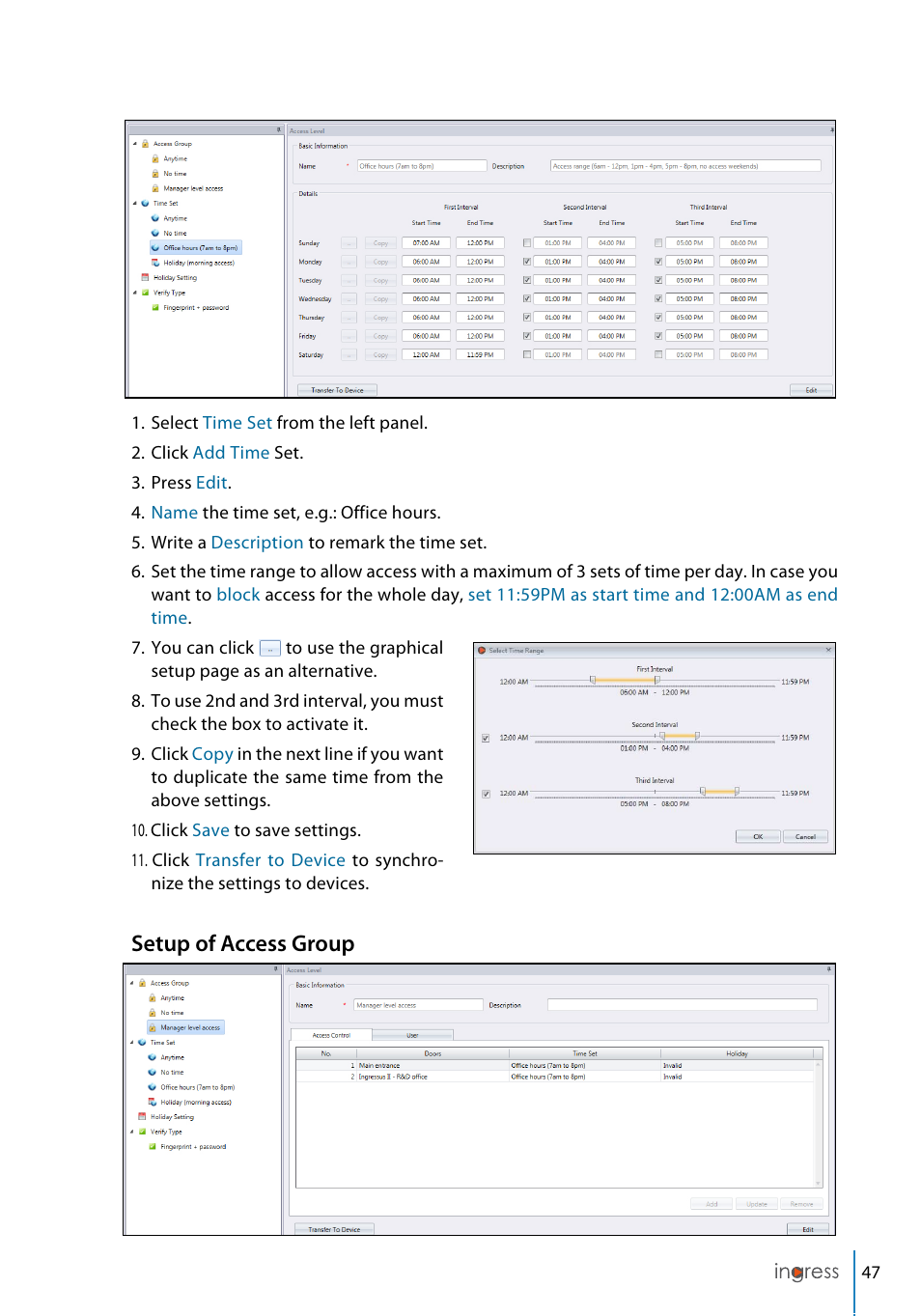 Setup of access group | FingerTec Ingress User Manual | Page 47 / 104