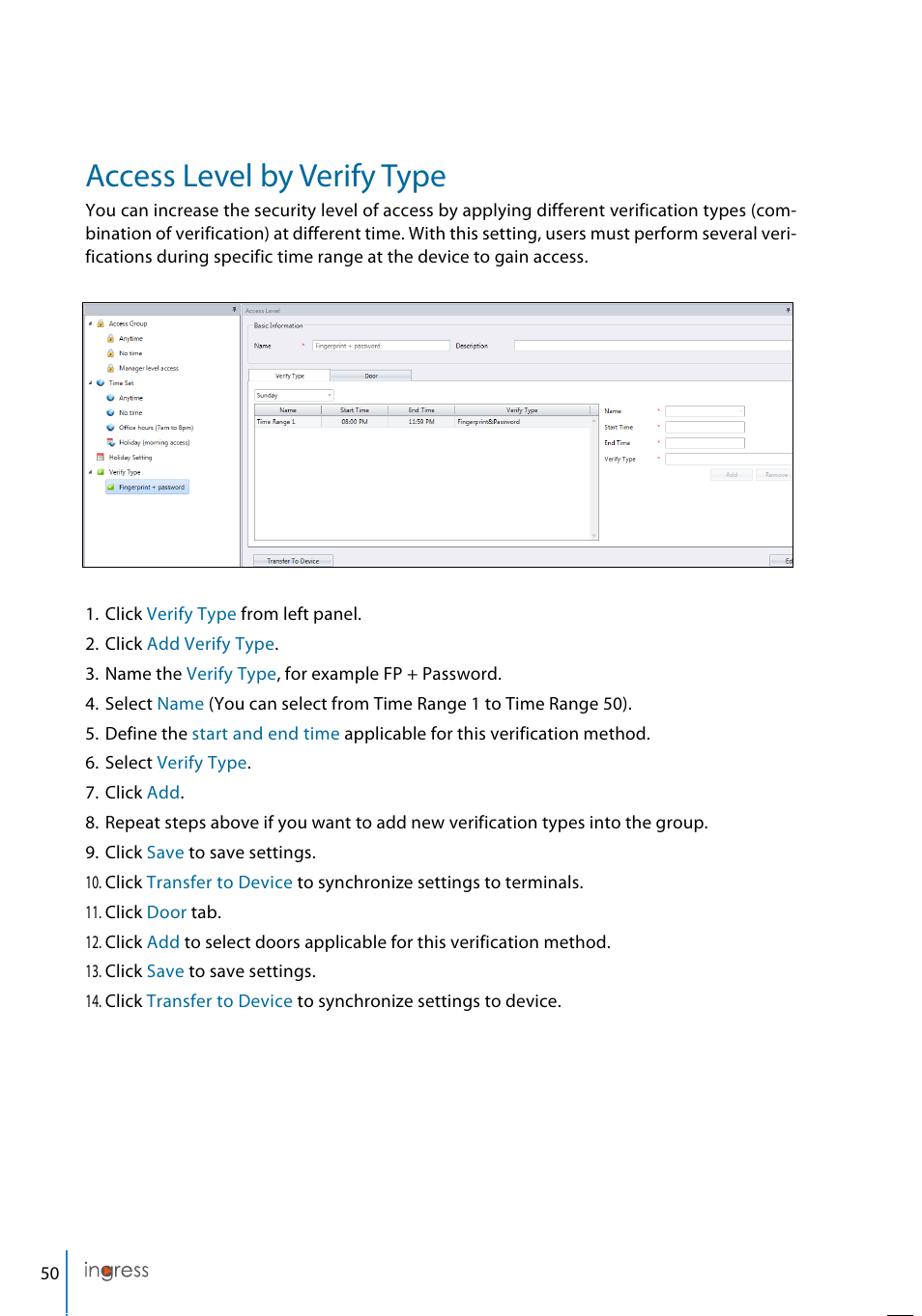 Access level by verify type | FingerTec Ingress User Manual | Page 50 / 104