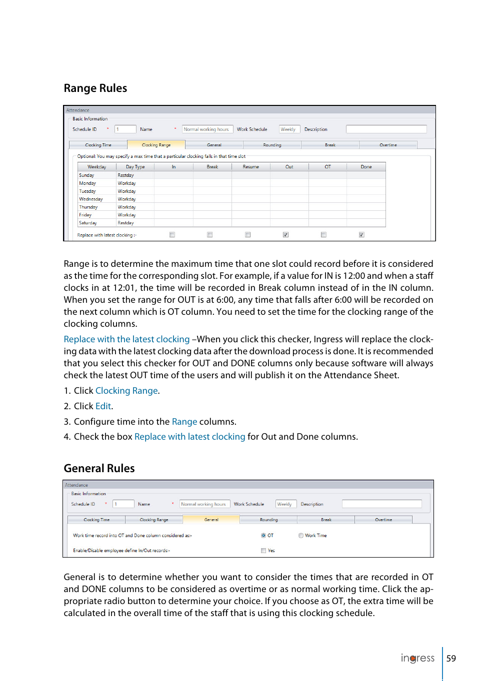 Range rules, General rules | FingerTec Ingress User Manual | Page 59 / 104