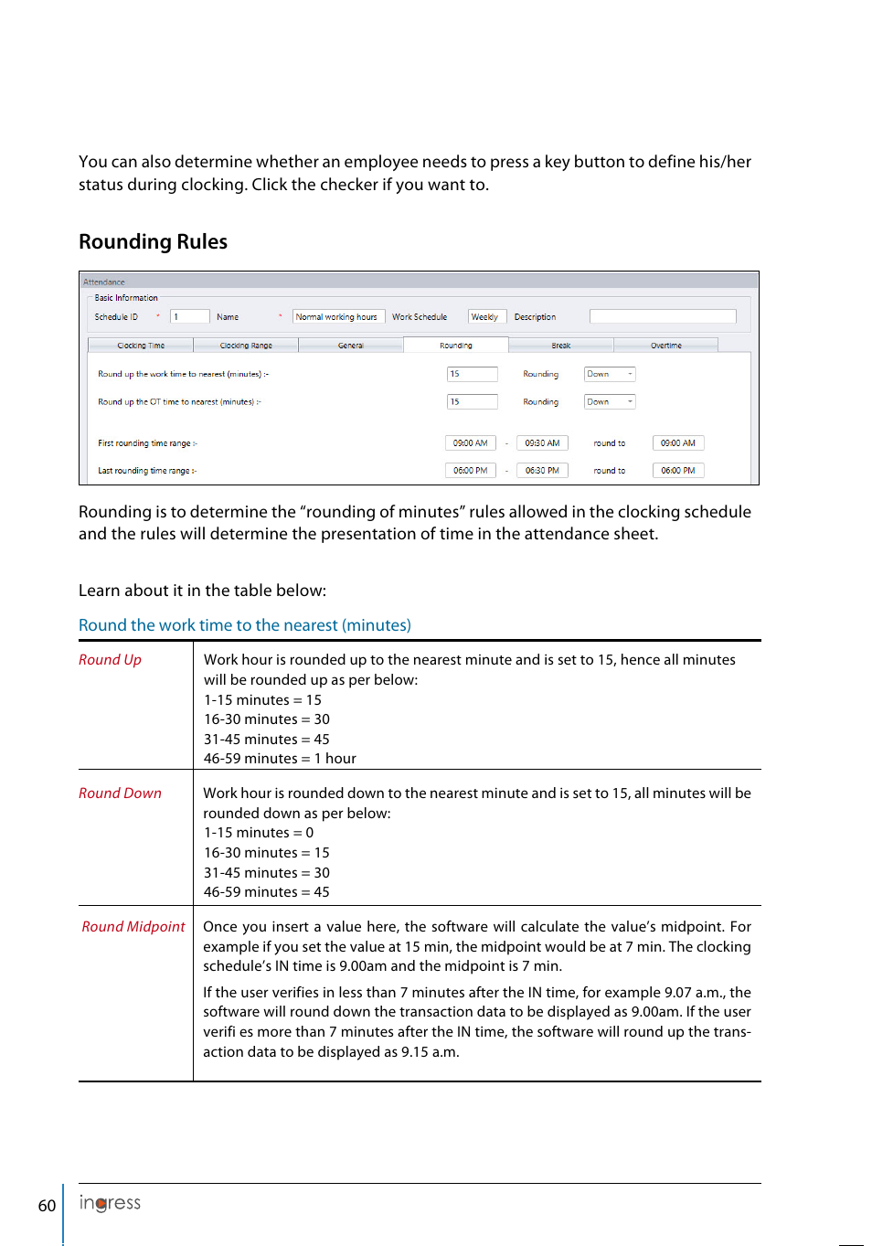 Rounding rules | FingerTec Ingress User Manual | Page 60 / 104