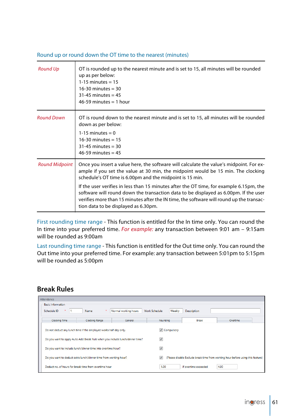 Break rules | FingerTec Ingress User Manual | Page 61 / 104