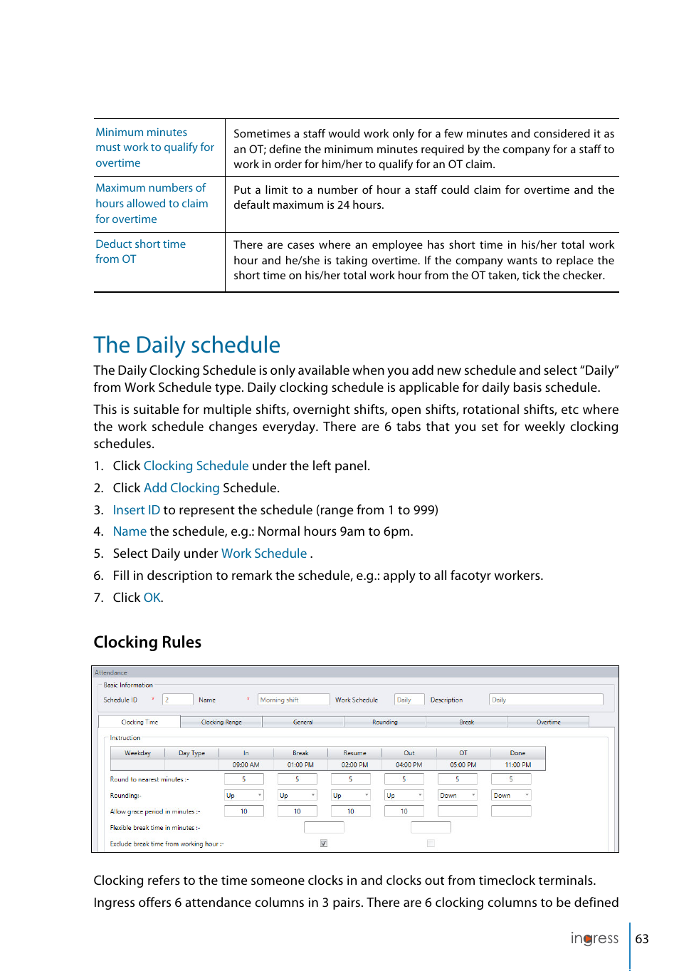 The daily schedule, Clocking rules | FingerTec Ingress User Manual | Page 63 / 104