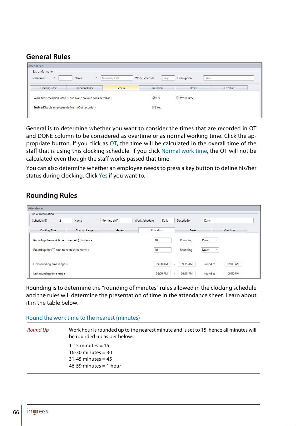 General rules, Rounding rules | FingerTec Ingress User Manual | Page 66 / 104