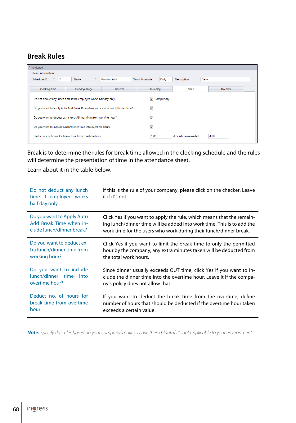 Break rules | FingerTec Ingress User Manual | Page 68 / 104