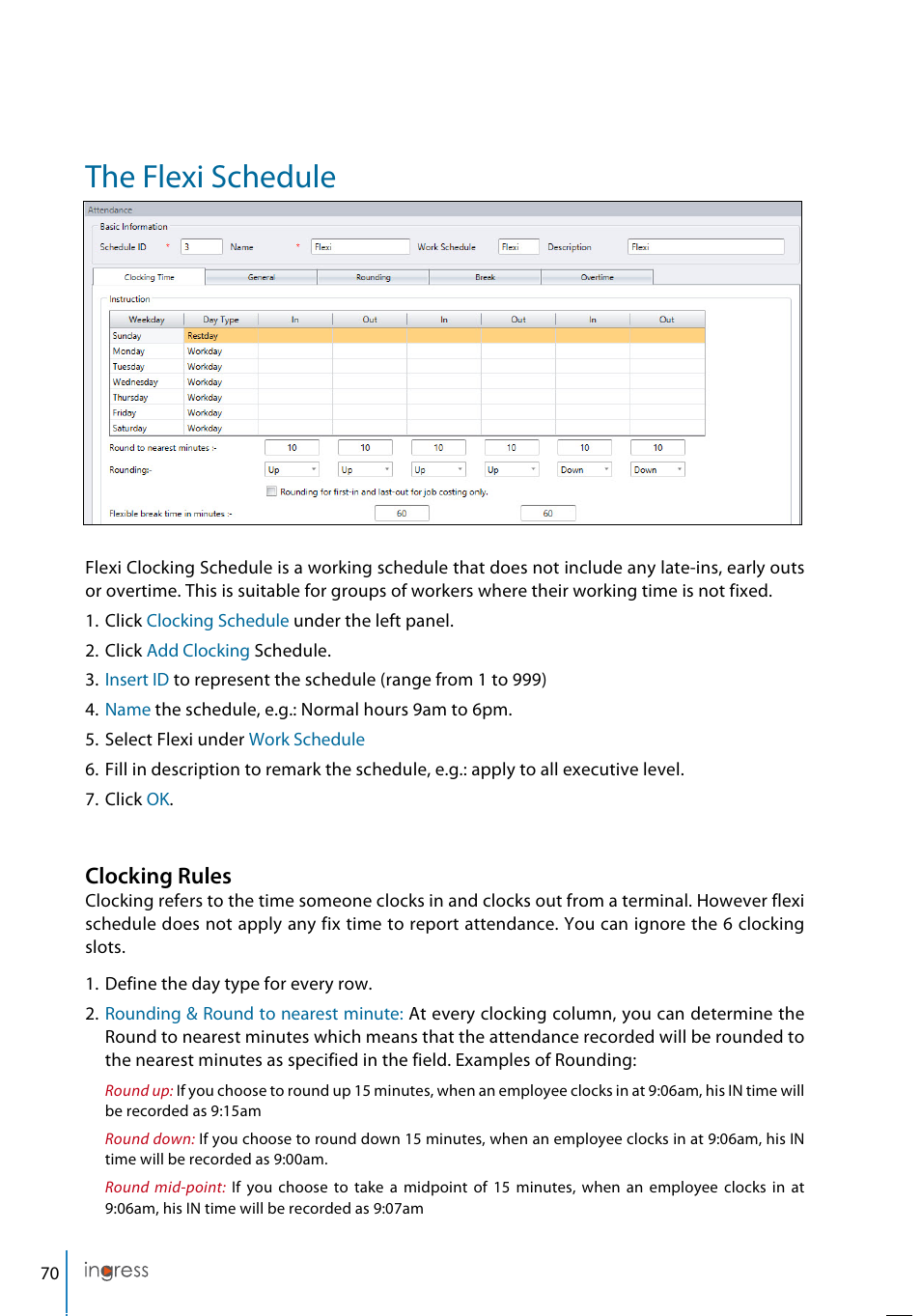 The flexi schedule, Clocking rules | FingerTec Ingress User Manual | Page 70 / 104