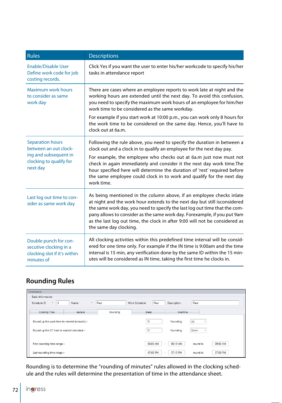 Rounding rules | FingerTec Ingress User Manual | Page 72 / 104