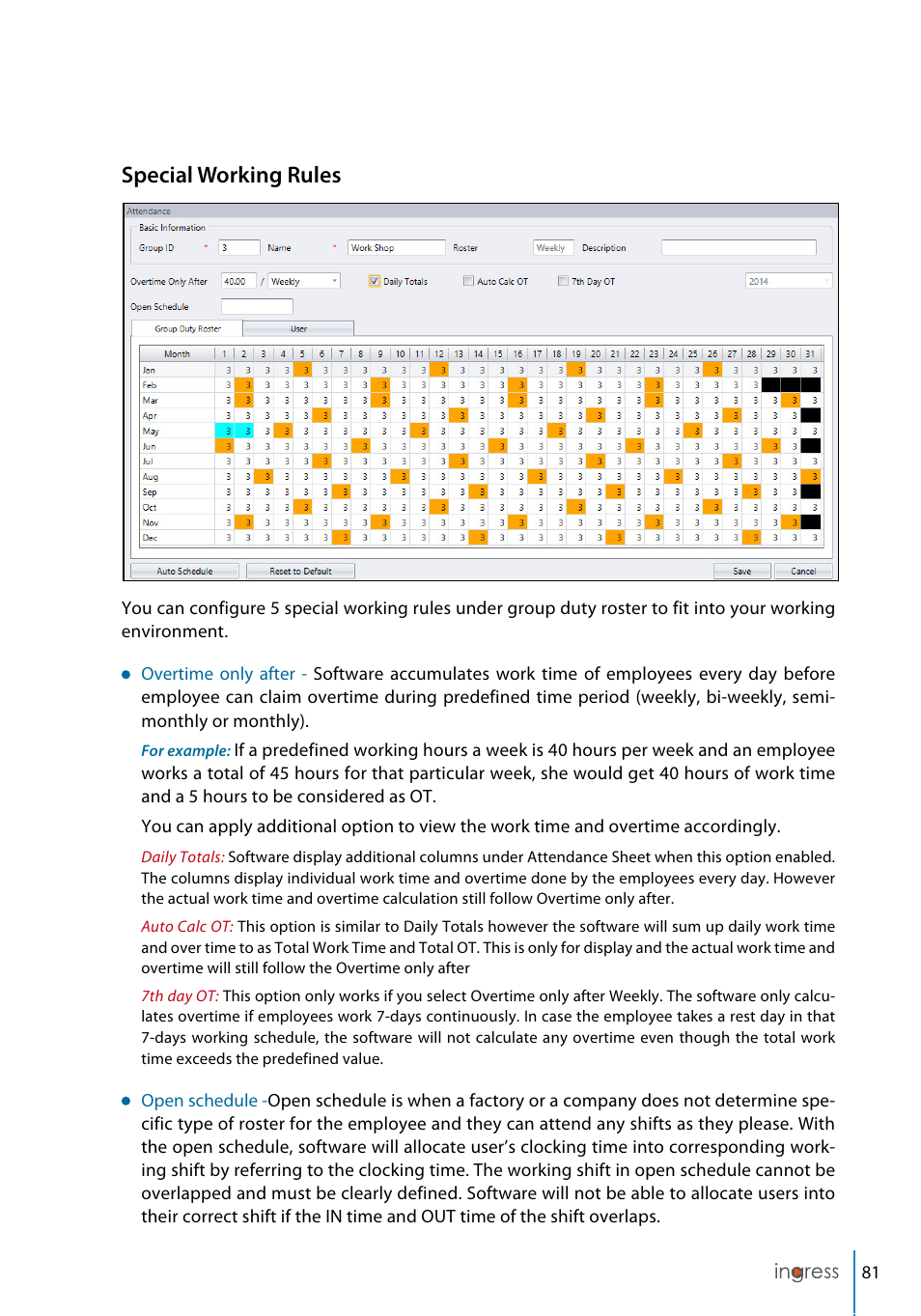 Special working rules | FingerTec Ingress User Manual | Page 81 / 104