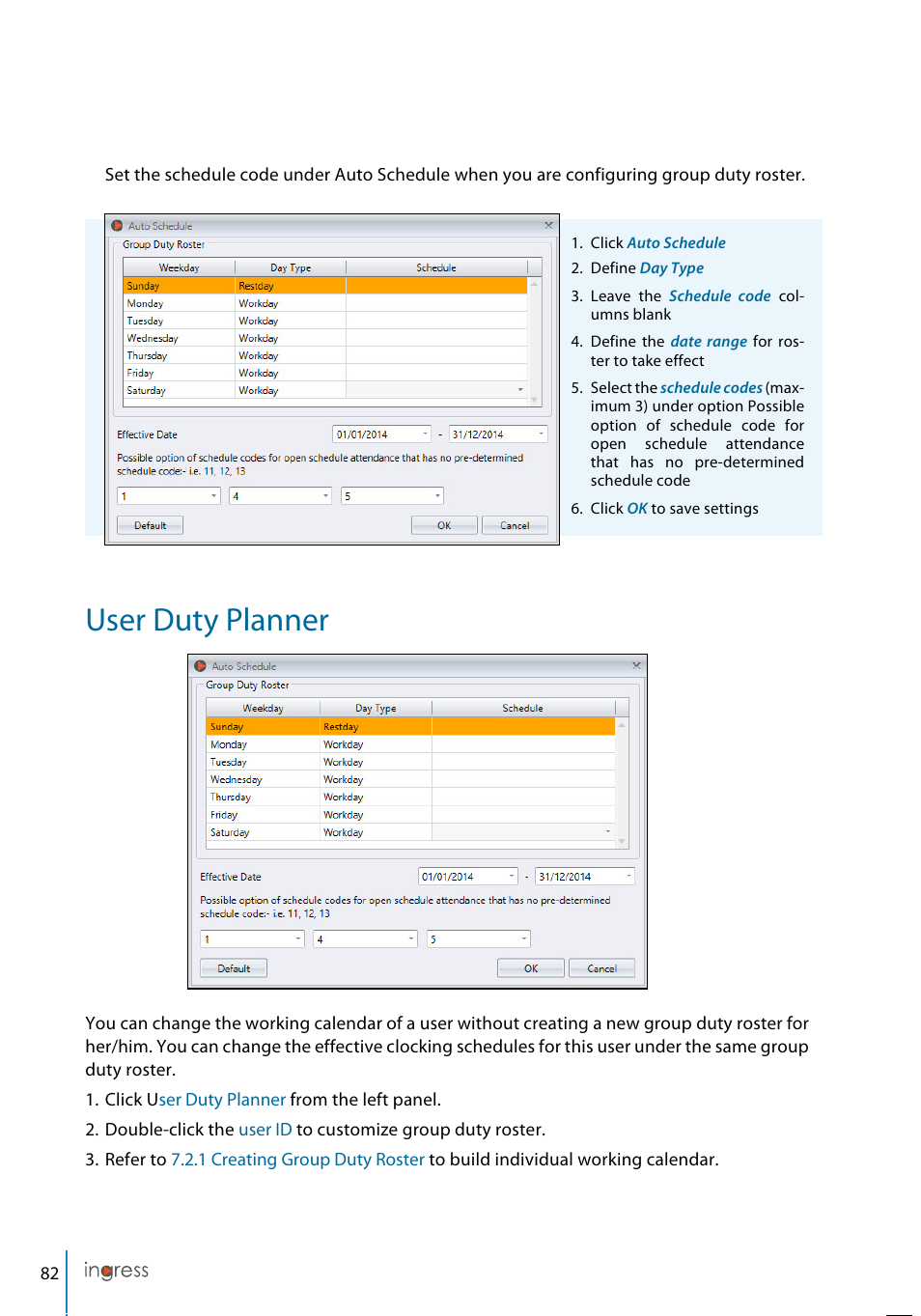 User duty planner | FingerTec Ingress User Manual | Page 82 / 104