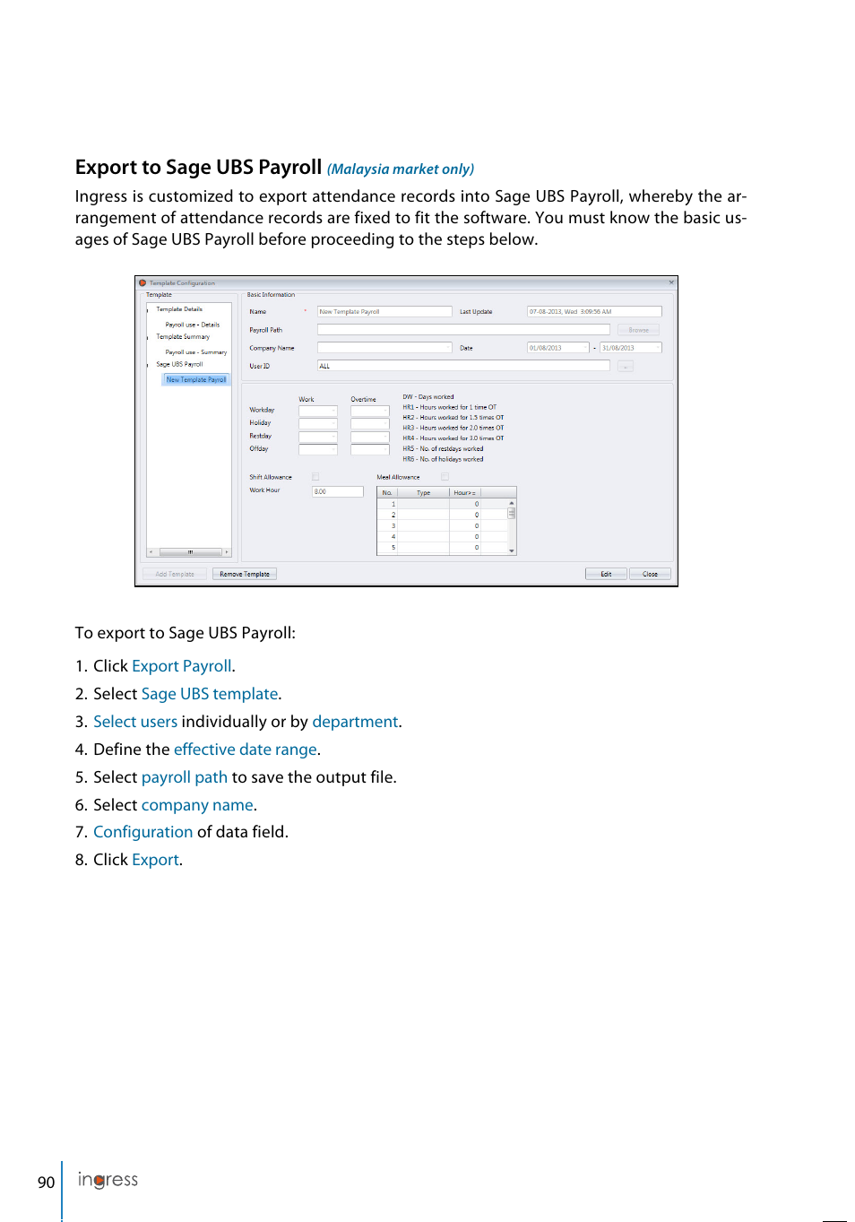 Export to sage ubs payroll | FingerTec Ingress User Manual | Page 90 / 104