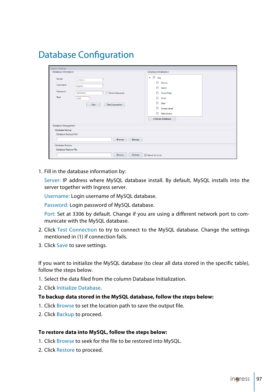 Database configuration | FingerTec Ingress User Manual | Page 97 / 104