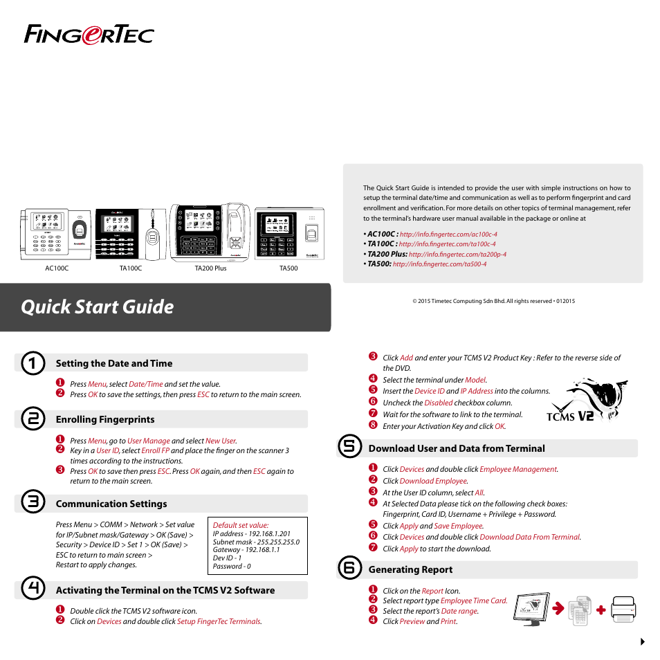 FingerTec TA500 User Manual | 2 pages