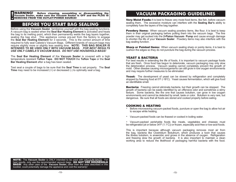 Cabela's Pro Series Vacuum Sealer 08-0601-C User Manual | Page 10 / 12