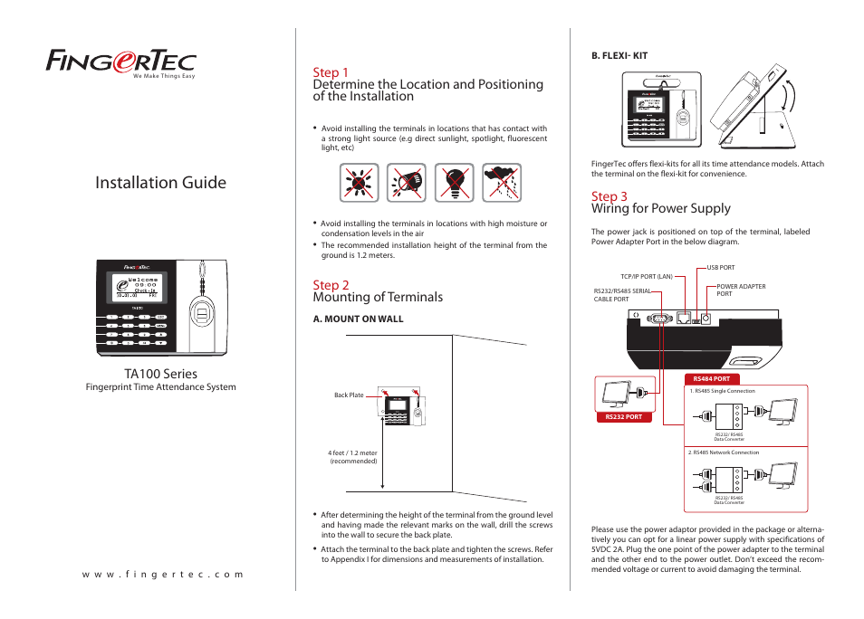 FingerTec TA100 Series User Manual | 3 pages