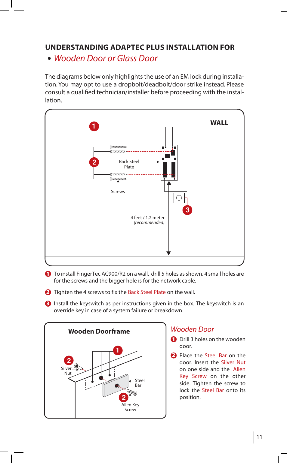 Wooden door or glass door, Understanding adaptec plus installation for, Wooden door | FingerTec AdapTec Plus (New Model) User Manual | Page 10 / 14