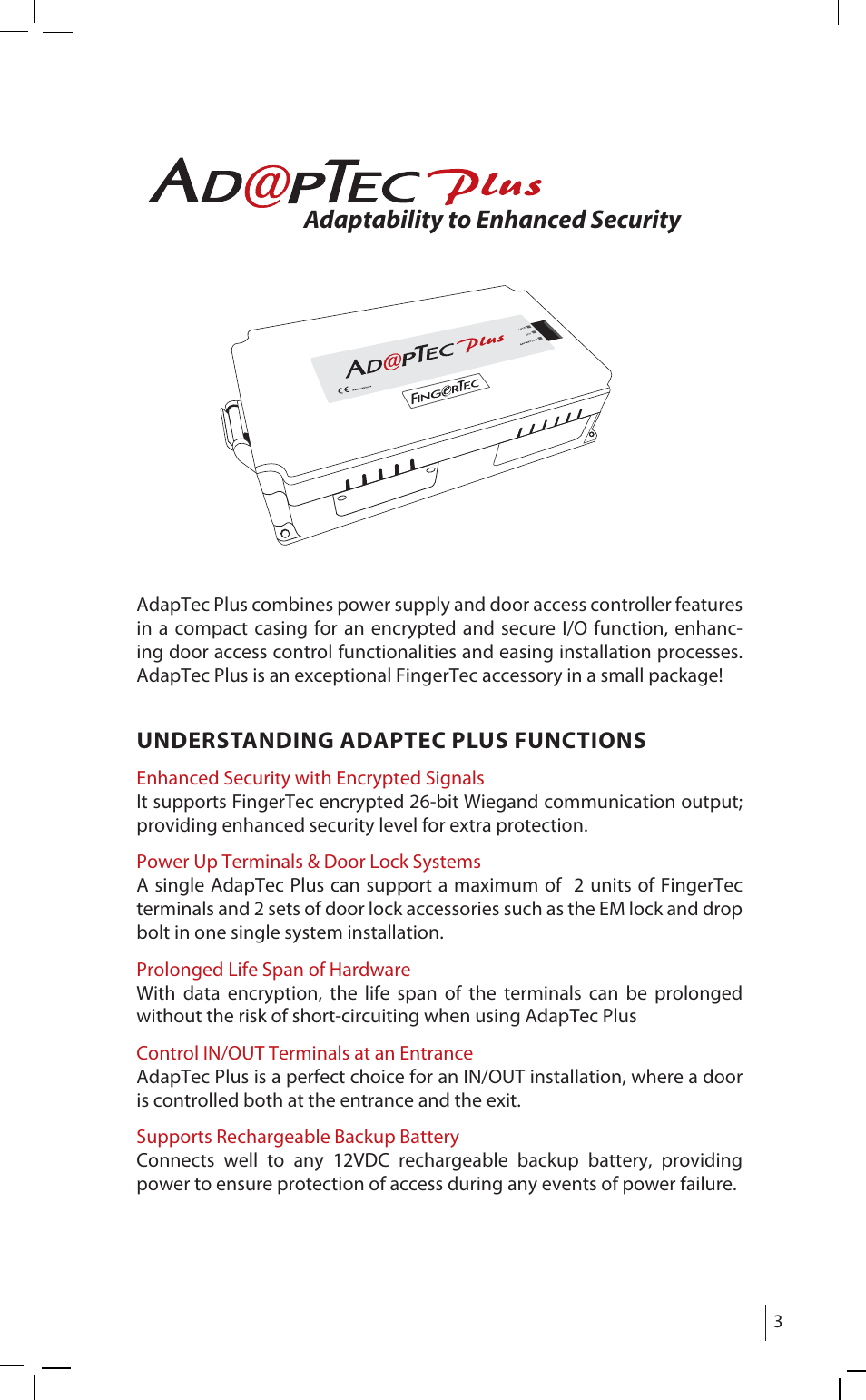 Adaptability to enhanced security | FingerTec AdapTec Plus (New Model) User Manual | Page 2 / 14