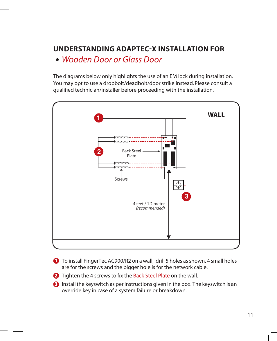 Wooden door or glass door, Understanding adaptec-x installation for | FingerTec AdapTec-X User Manual | Page 11 / 15