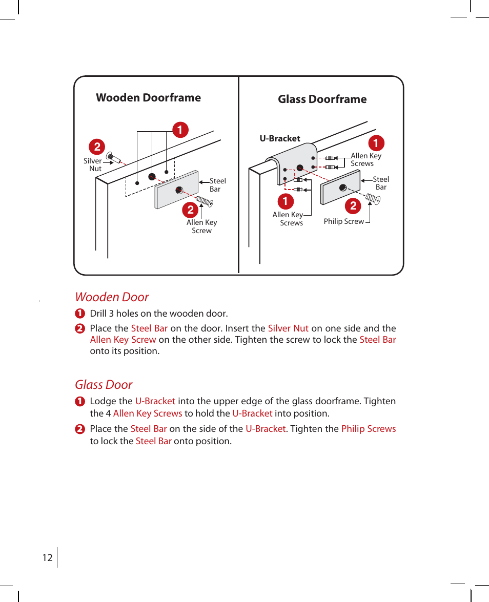 Wooden door, Glass door, Wooden doorframe | Glass doorframe | FingerTec AdapTec-X User Manual | Page 12 / 15