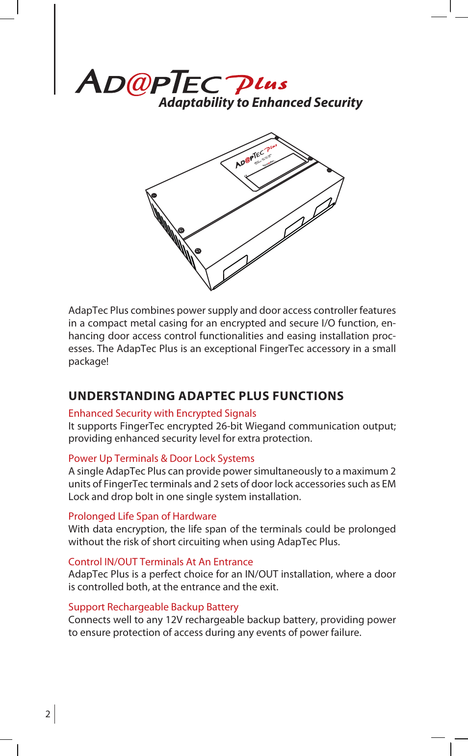 Adaptability to enhanced security | FingerTec AdapTec Plus User Manual | Page 2 / 20