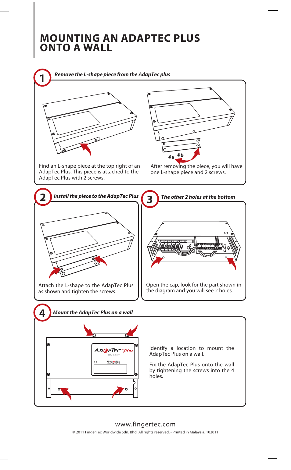 Mounting an adaptec plus onto a wall 1 2 4 | FingerTec AdapTec Plus User Manual | Page 20 / 20