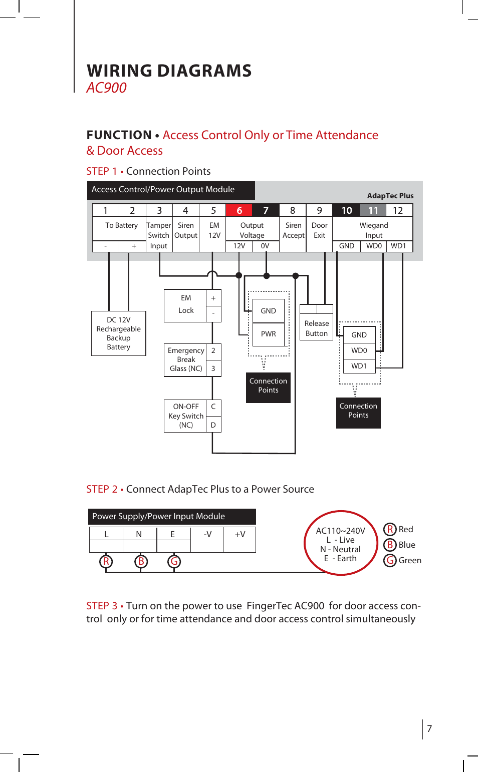 Wiring diagrams, Ac900 | FingerTec AdapTec Plus User Manual | Page 7 / 20