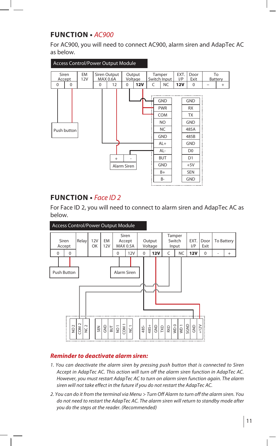 Function • ac900, Function • face id 2 | FingerTec AdapTec AC User Manual | Page 11 / 16
