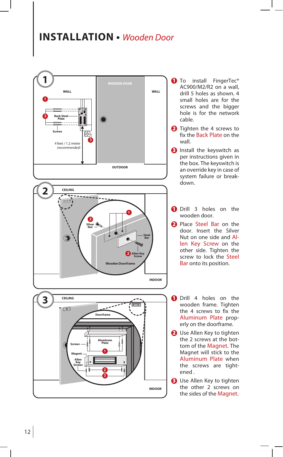 12 3 installation, Wooden door | FingerTec AdapTec AC User Manual | Page 12 / 16