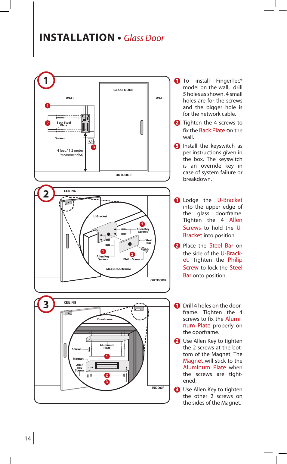 12 3 installation, Glass door | FingerTec AdapTec AC User Manual | Page 14 / 16