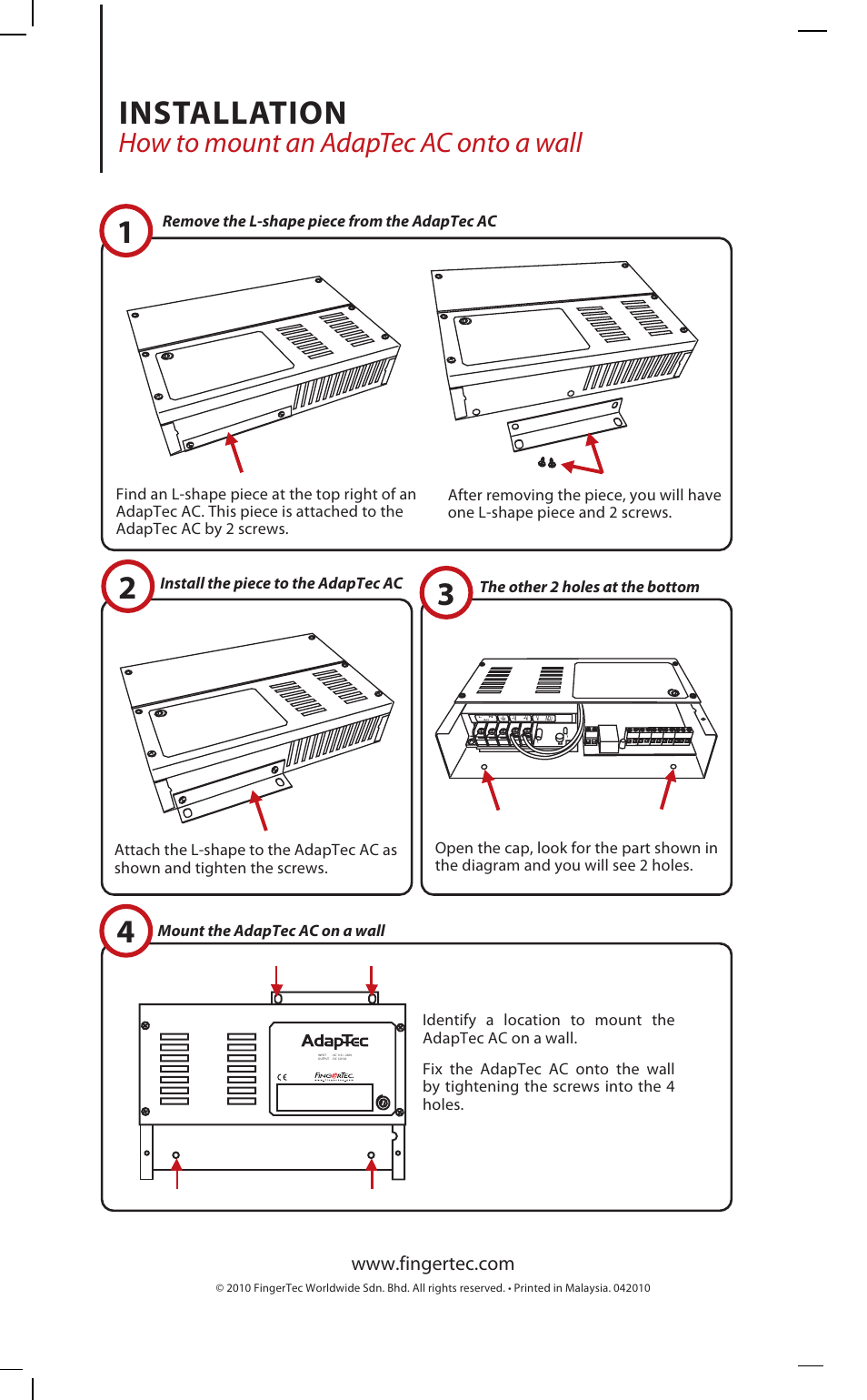 Installation, How to mount an adaptec ac onto a wall | FingerTec AdapTec AC User Manual | Page 16 / 16