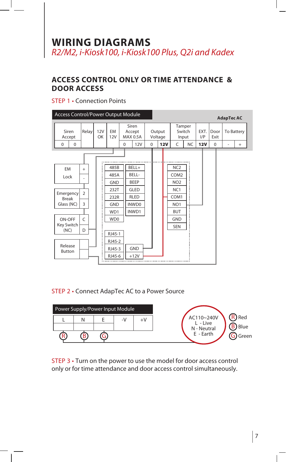 Wiring diagrams, Rb g | FingerTec AdapTec AC User Manual | Page 7 / 16