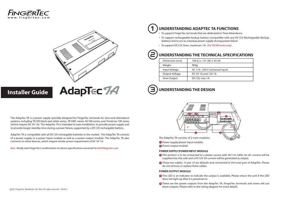 FingerTec AdapTec TA User Manual | 2 pages