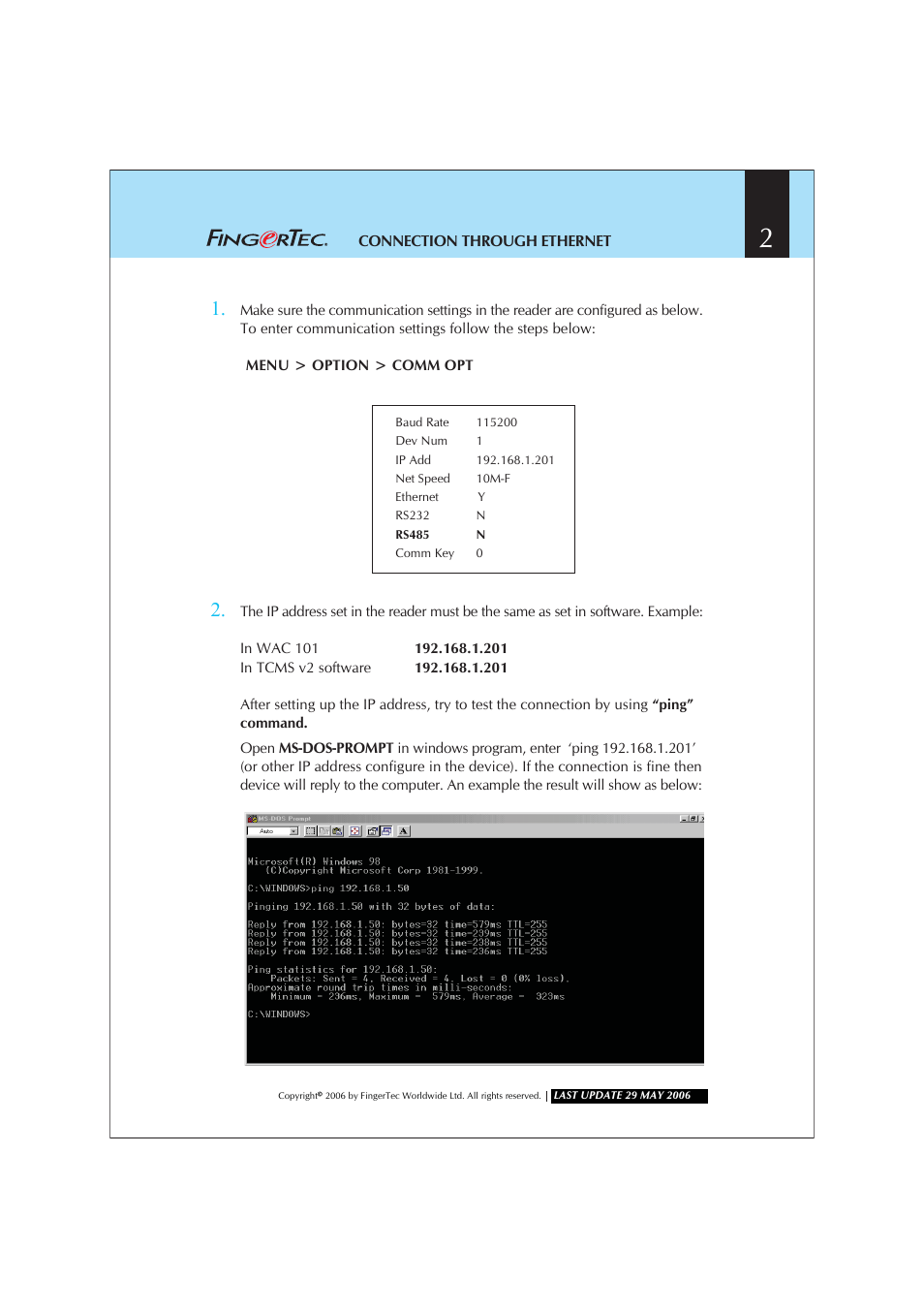 FingerTec Hardware Connection through Ethernet User Manual | Page 2 / 4