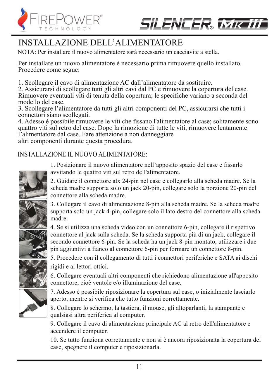 Installazione dell’alimentatore | FirePower Technology MK3S600 User Manual | Page 12 / 19