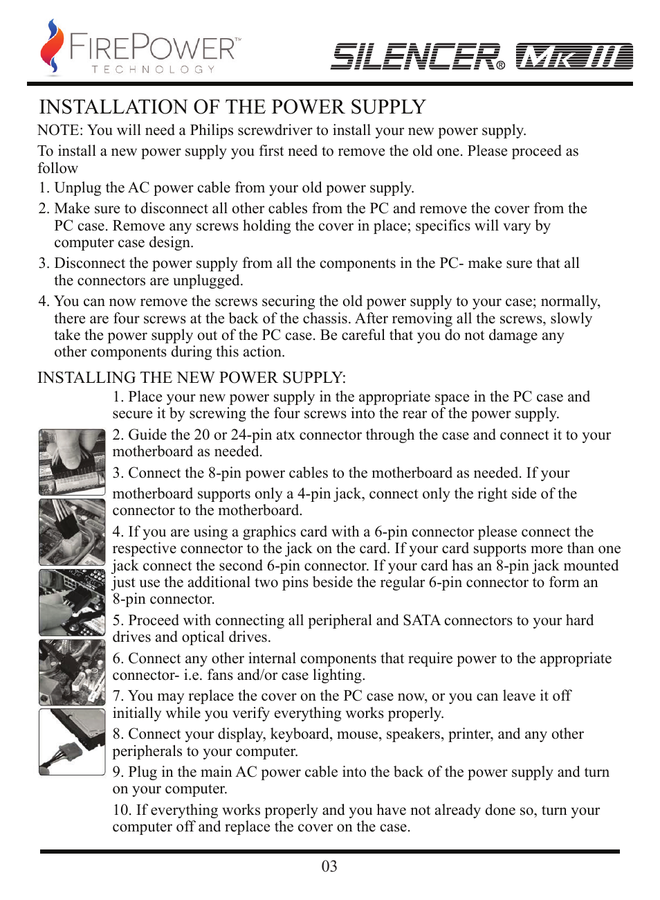 Installation of the power supply | FirePower Technology MK3S600 User Manual | Page 4 / 19