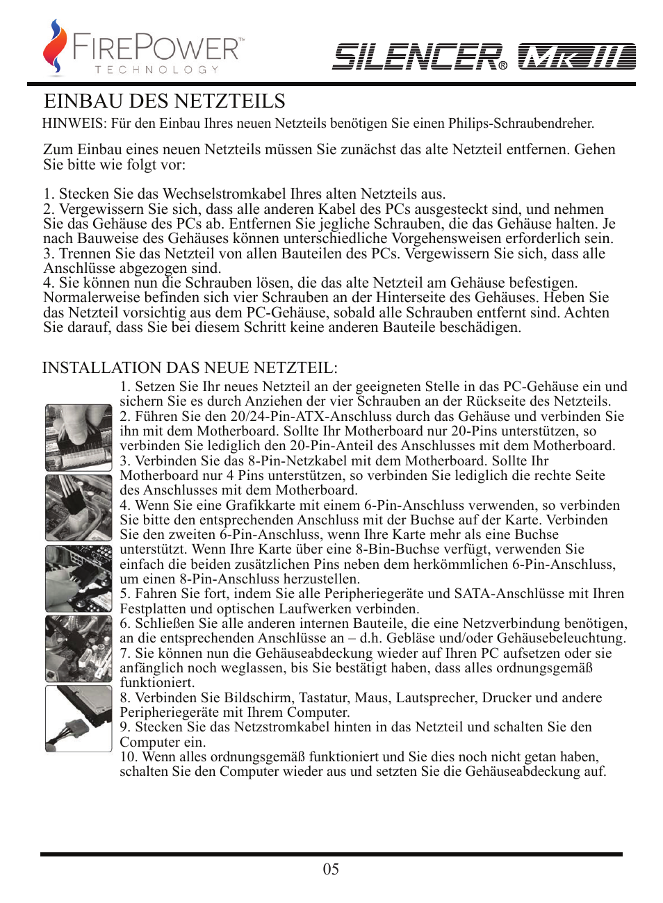 Einbau des netzteils | FirePower Technology MK3S600 User Manual | Page 6 / 19
