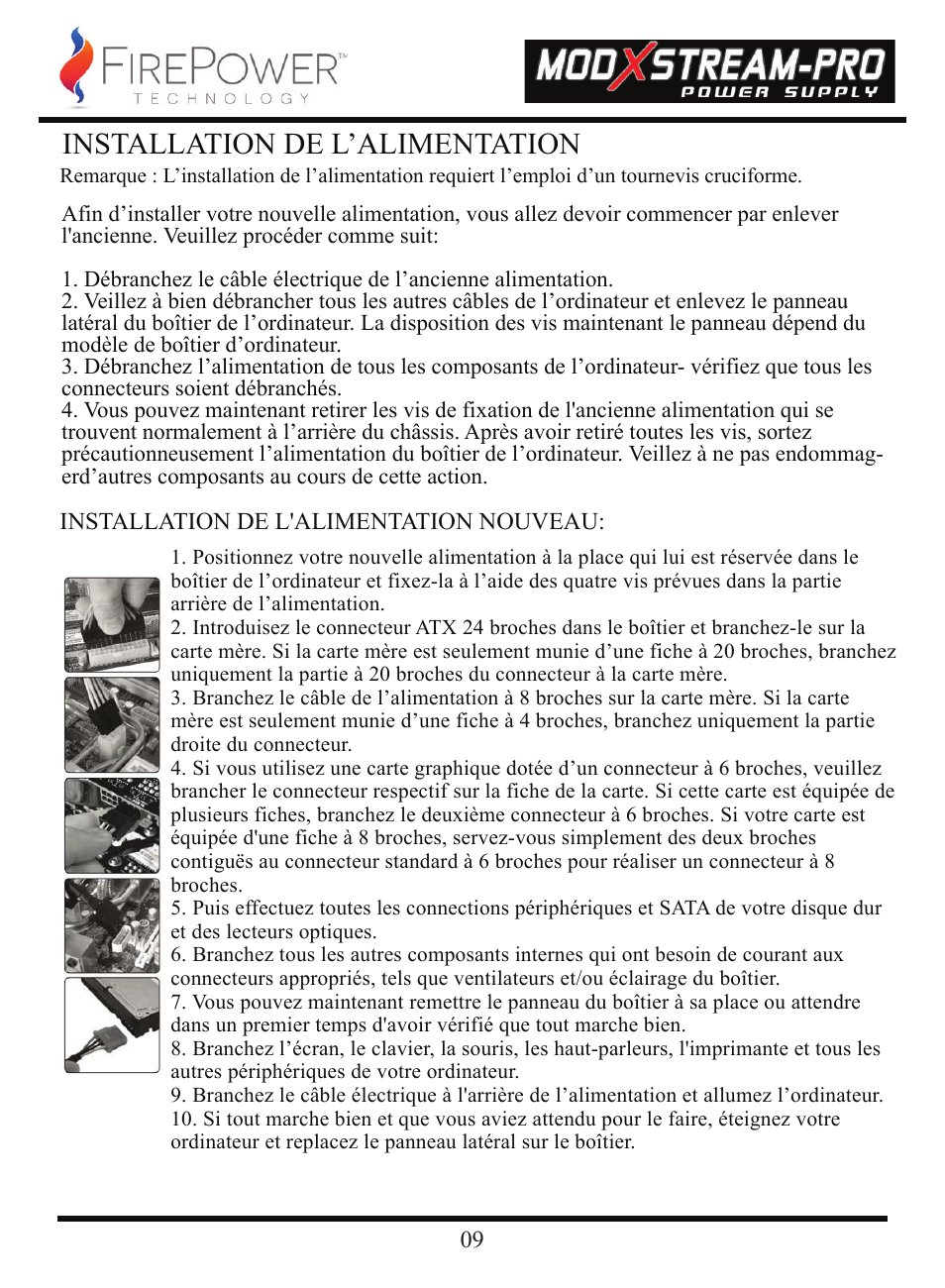 Installation de l’alimentation | FirePower Technology 700MXSP User Manual | Page 10 / 19
