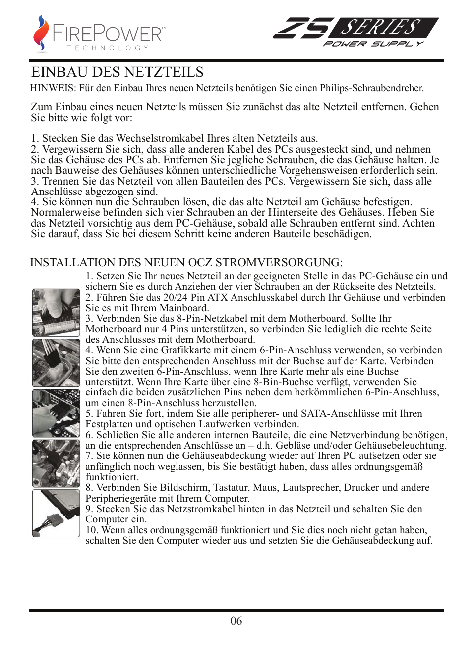Series, Einbau des netzteils | FirePower Technology ZS750W User Manual | Page 7 / 27