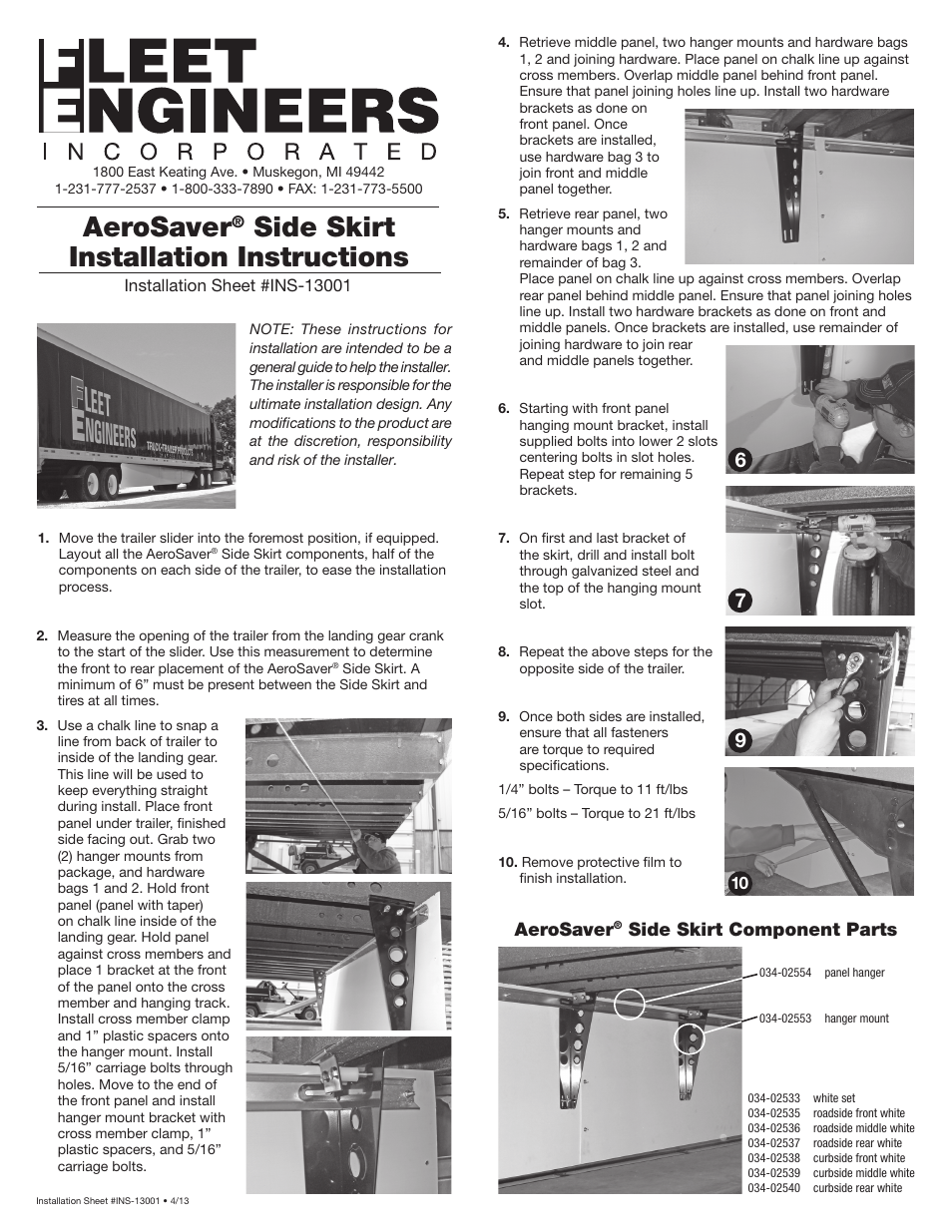 Fleet Engineers INS 13001 User Manual | 1 page