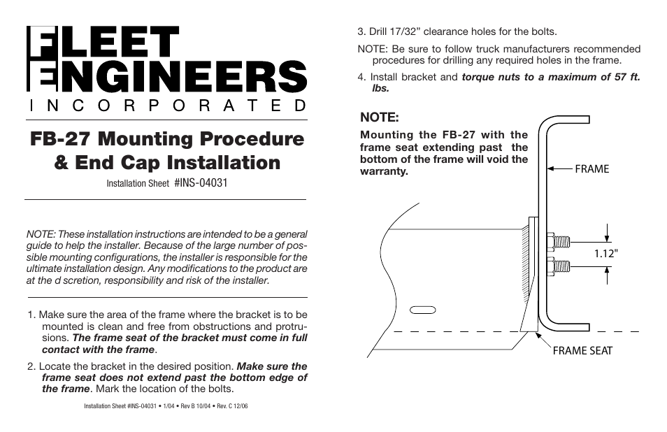 Fleet Engineers INS-04031 User Manual | 1 page