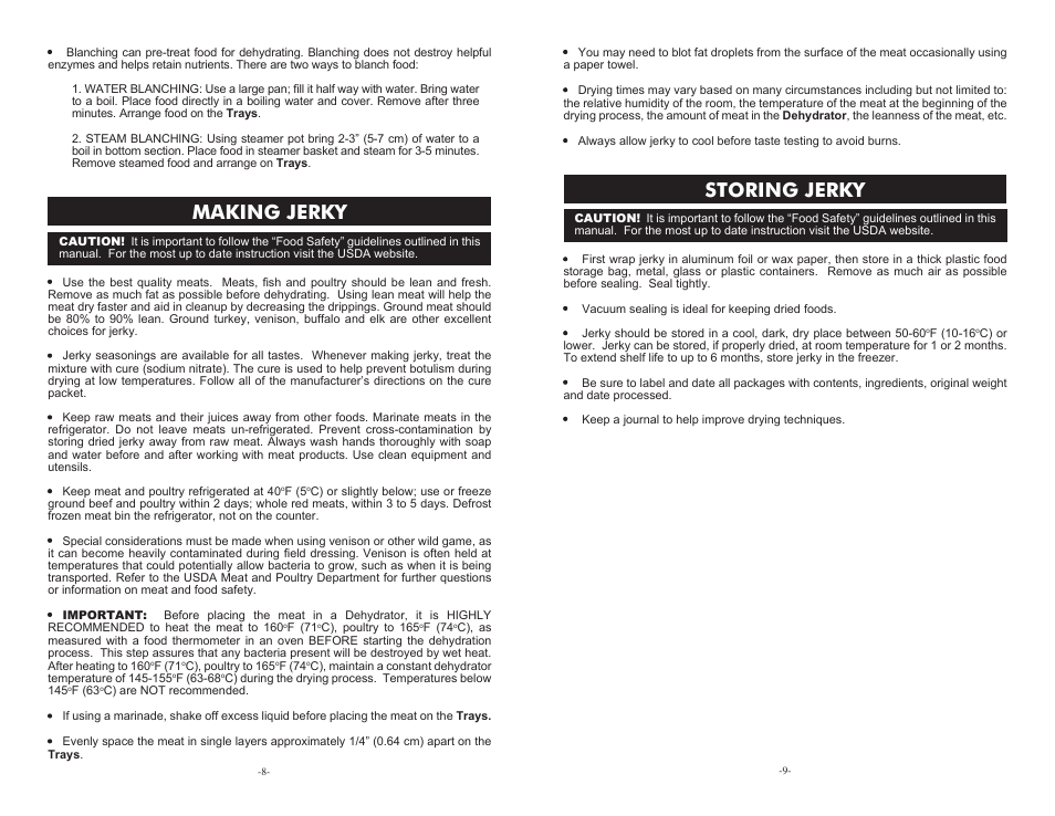 Making jerky, Storing jerky | Cabela's Pro Series 10 Tray Digital Dehydrator 28-1001-C User Manual | Page 8 / 8