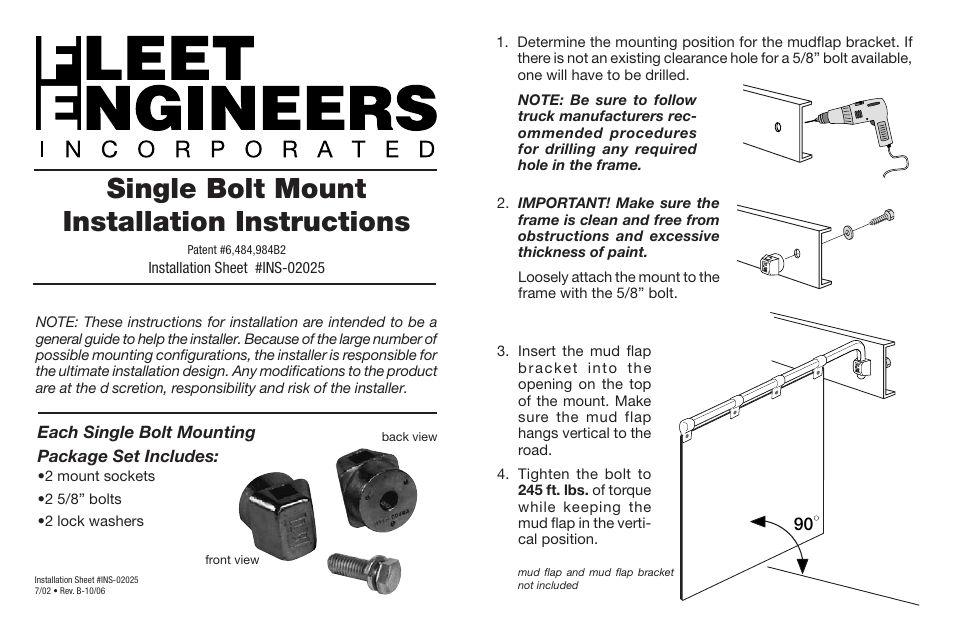 Fleet Engineers INS-02025 User Manual | 1 page