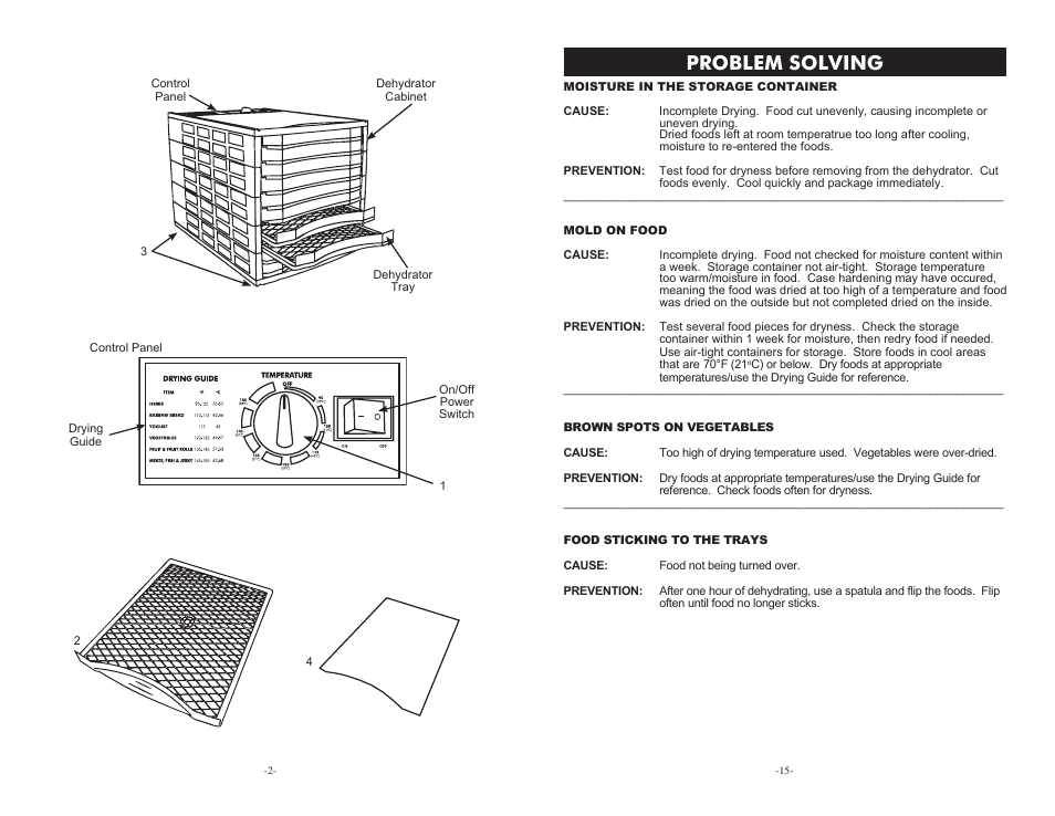 Problem solving | Cabela's Heavy Duty Dehydrator 75-0201 User Manual | Page 2 / 8