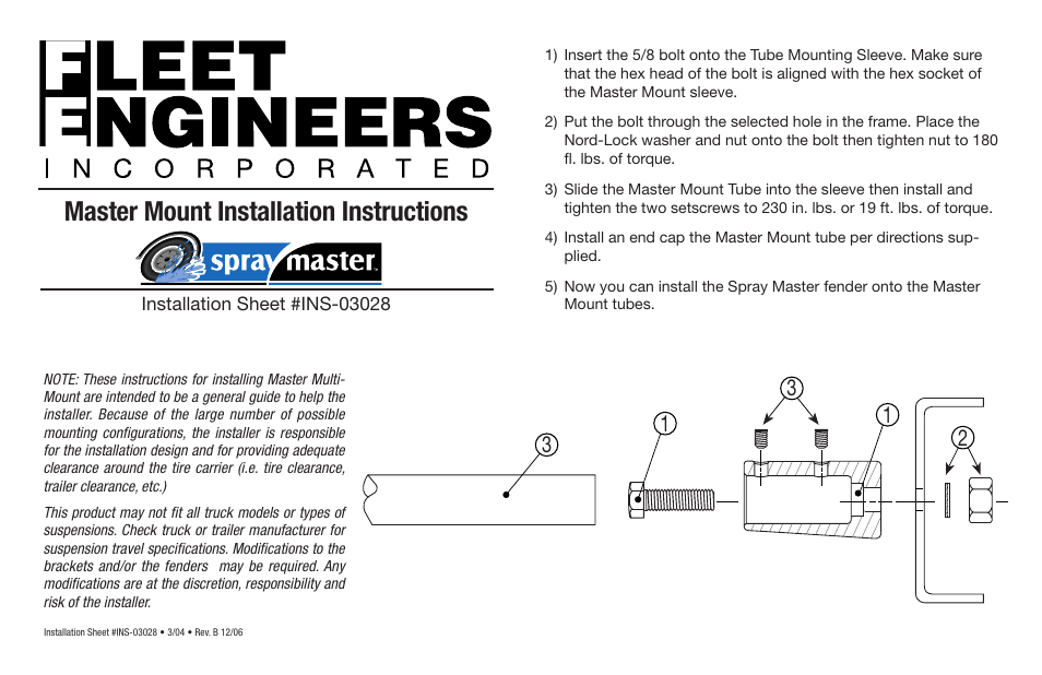 Fleet Engineers INS-03028 User Manual | 1 page