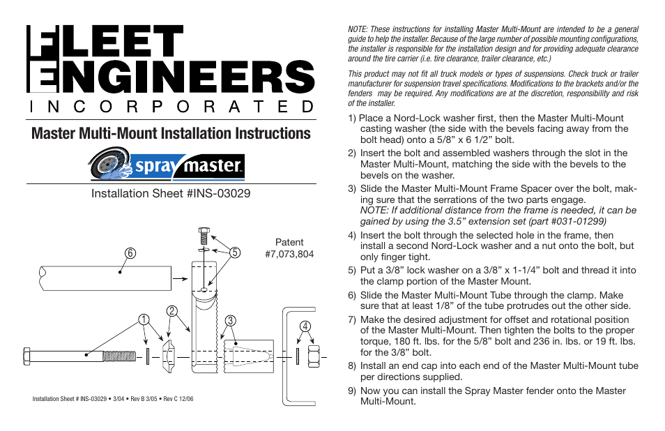 Fleet Engineers INS-03029 User Manual | 1 page