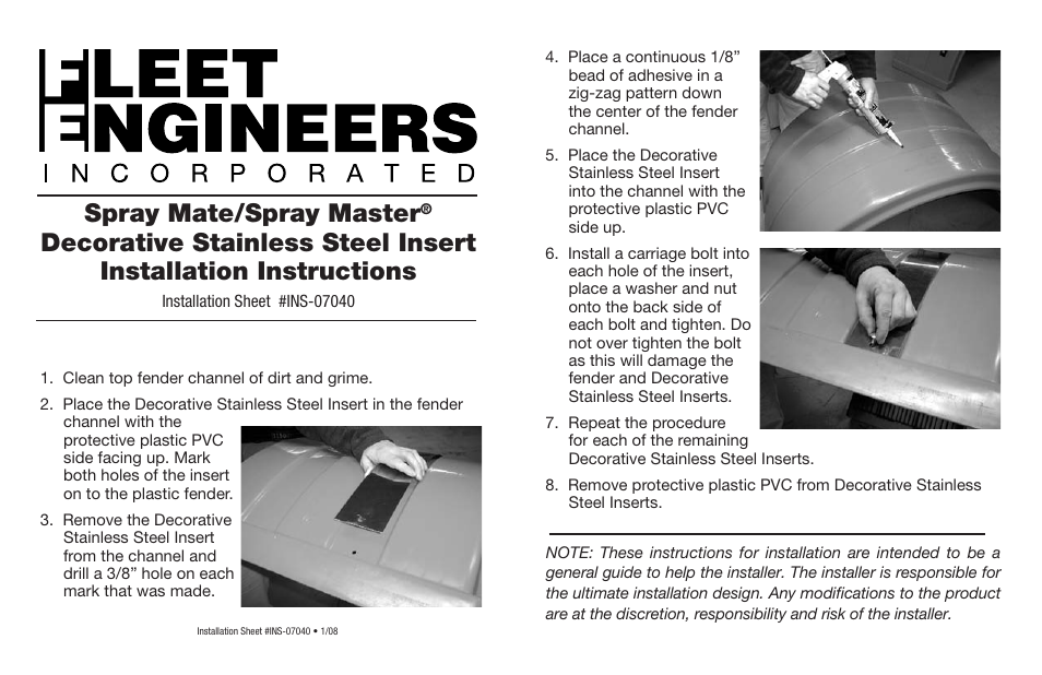 Fleet Engineers INS-07040 User Manual | 1 page