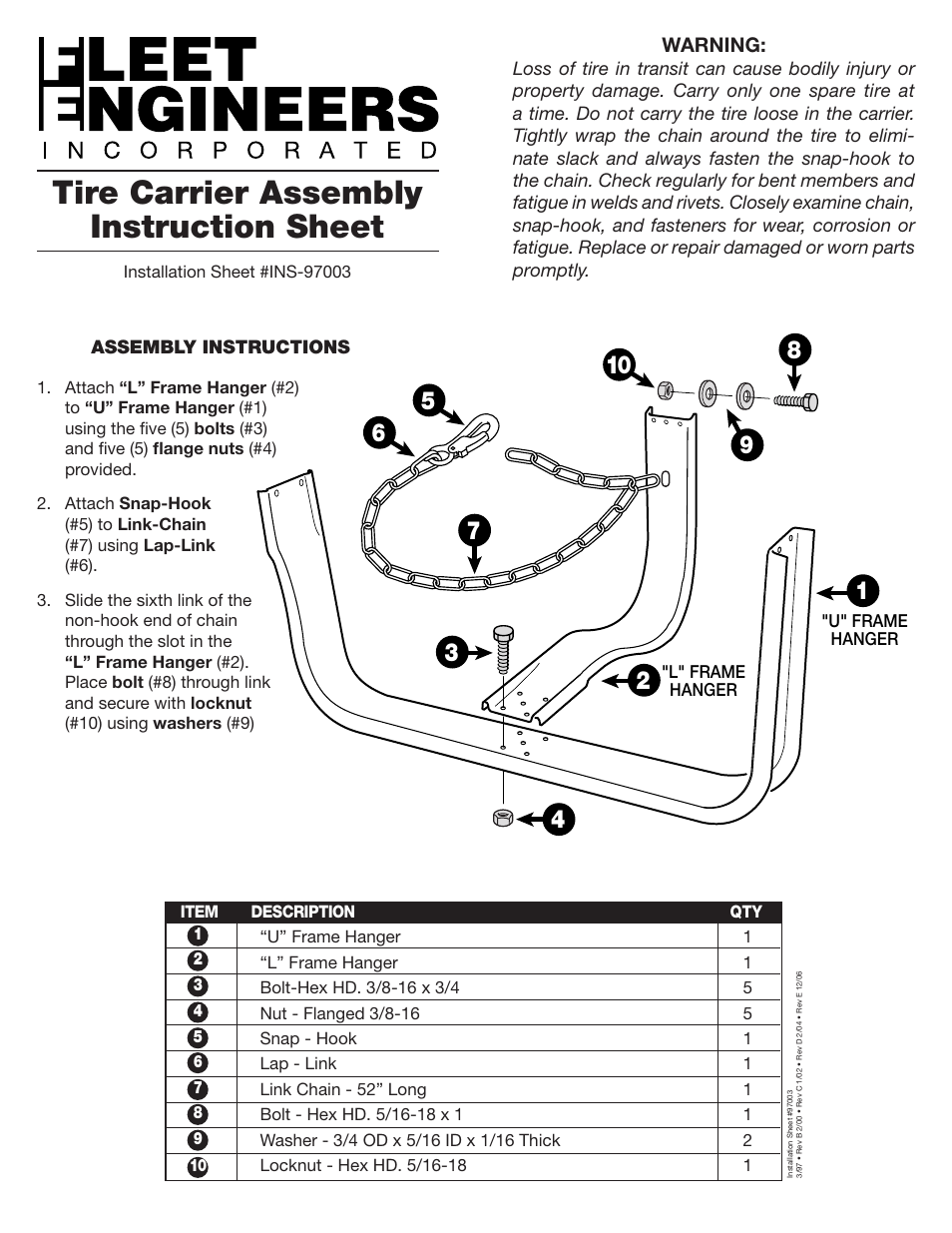 Fleet Engineers INS-97003 User Manual | 1 page