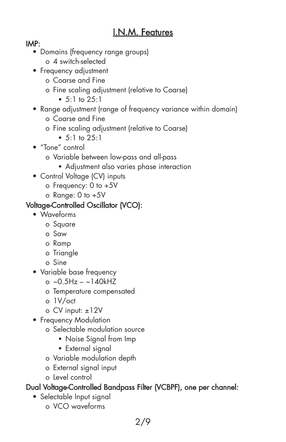 I.n.m. features | Flight of Harmony Infernal Noise Machine User Manual | Page 2 / 9