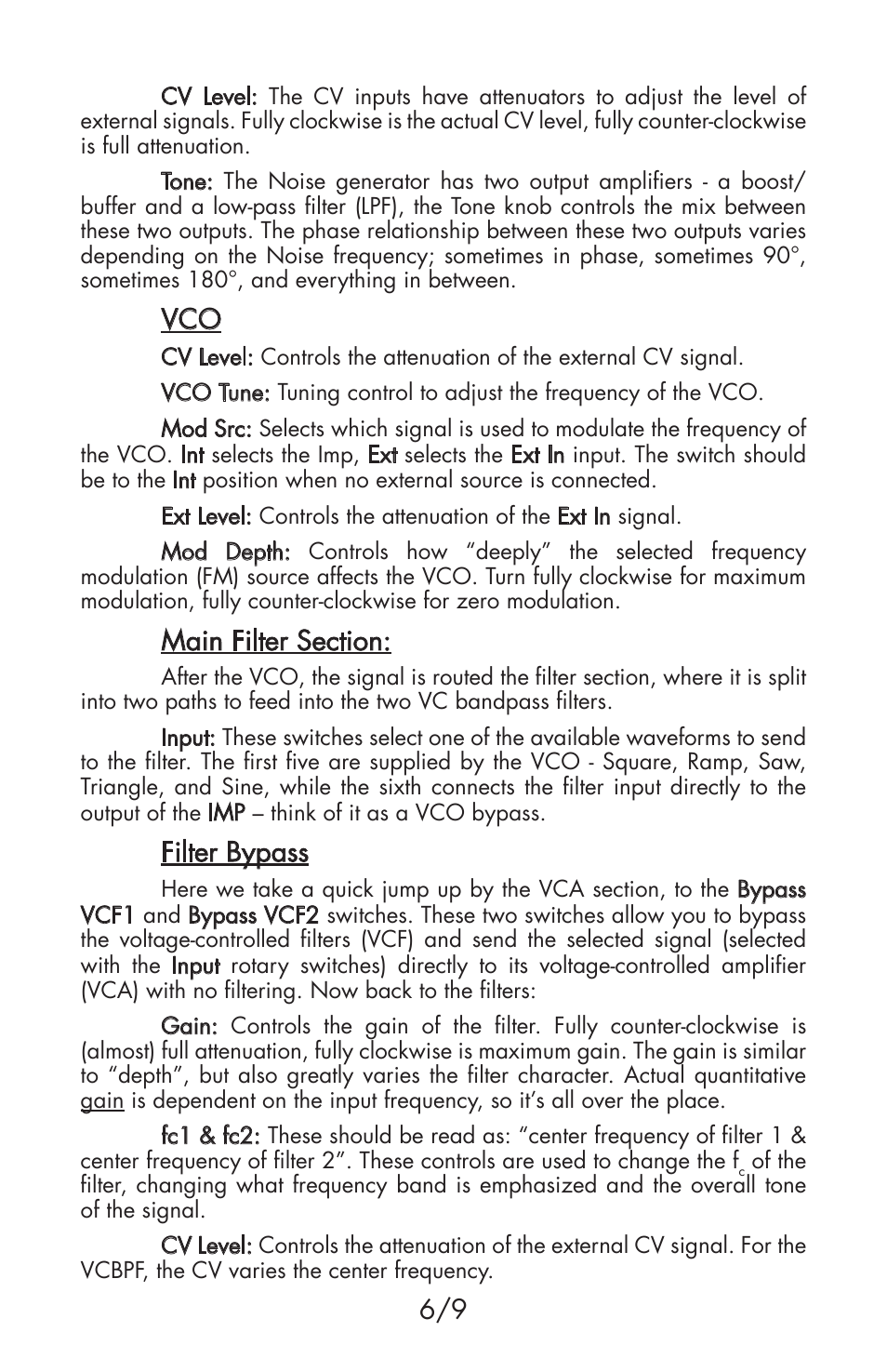 Filter bypass | Flight of Harmony Infernal Noise Machine User Manual | Page 6 / 9