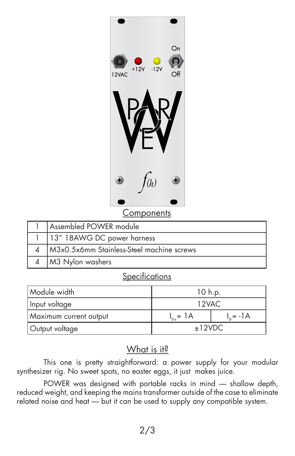 Components, 2/3 what is it | Flight of Harmony Power v1 Module User Manual | Page 2 / 4