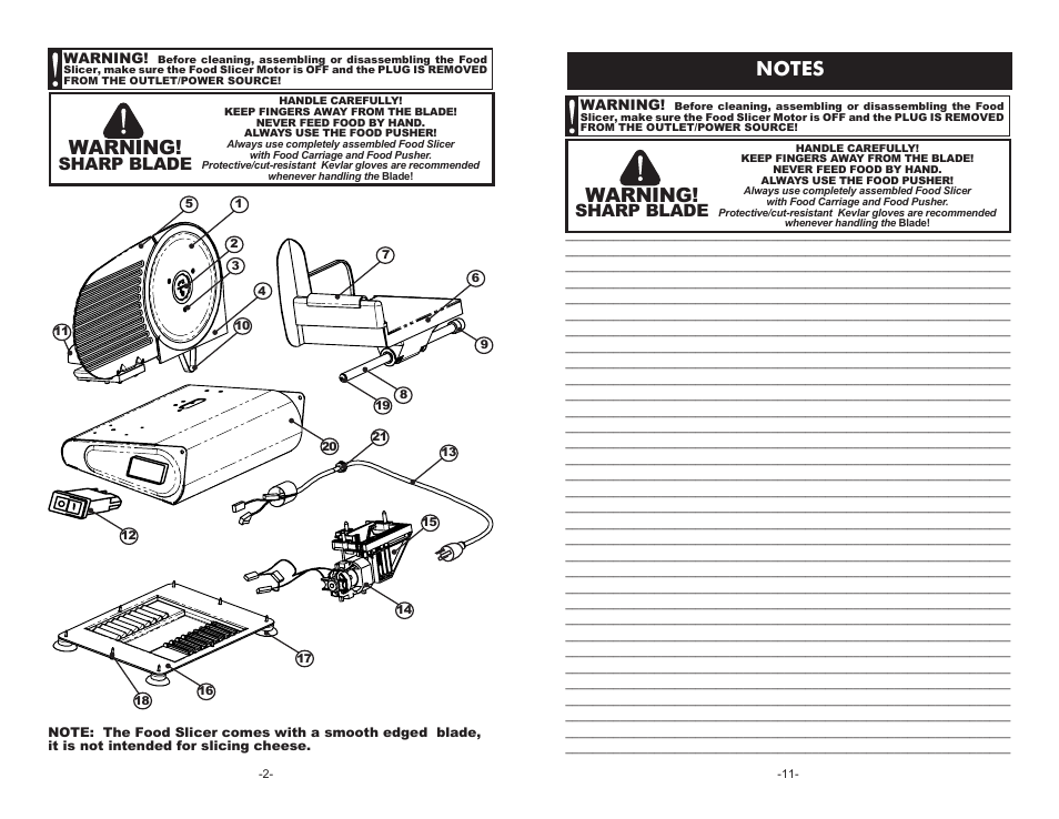 Warning, Sharp blade | Cabela's Pro 150 Slicer 51-7403 User Manual | Page 2 / 6